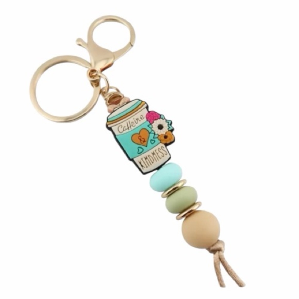 “Caffeine & Kindness” Beaded Keychain/Bag charm
